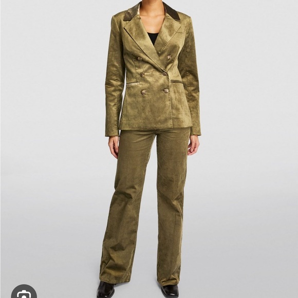 Paige Clean Front Leenah Trousers Flare Corduroy Pants Brushed Dark Olive 29 - Picture 9 of 15